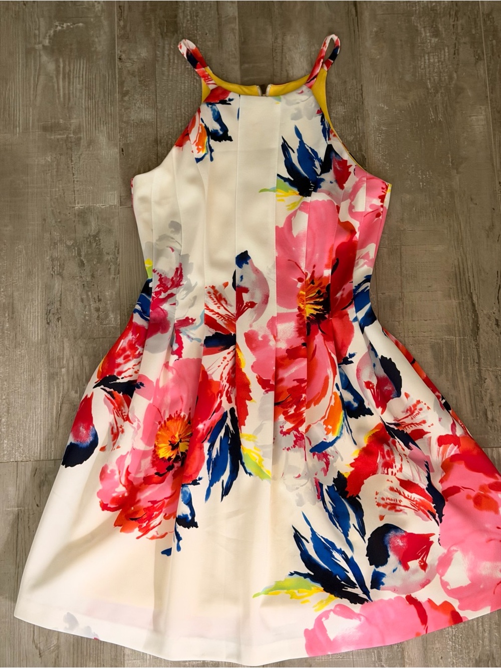 Vince Camuto White Floral Halter Dress with Pink & Blue Blooms